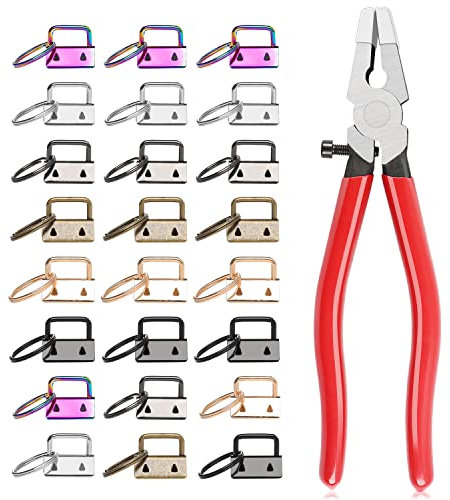 MaxAwe 50 PCS Key Fob Hardware Set, 1 Inch Keychain Hardware with Key Ring and Pliers Tool for Keychain Wristlet Clamp Webbing Fabric DIY Making Hardware Supplies