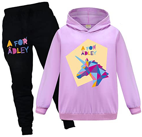 OAIXIUR Adley YouTube Merch Tracksuit Hoodie & Joggers 2Pcs Girls Outfit…(Violet,4-5 Years