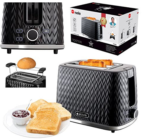 eldom TO265 Nele Toaster | 7 Röststufen | Defrost-Funktion | mit integrierten Brötchenaufsatz | Krümelschublade | 780-930W | Schwarz