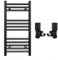 Myhomeware 350mm Wide Straight Black Heated Bathroom Towel Rail Radiator With Valves For Central Heating UK (With Black Angled Valves, 350 x 700mm (h))