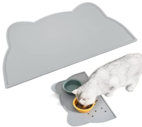 Wisdom1674 Napfunterlage Hund und Katzen, wasserdichte und rutschfeste Silikon Unterlage für Katzennapf & Hundenapf, Kreative Napfunterlage mit Rand für Hund Katzen