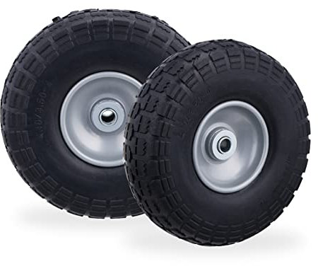 Relaxdays Roue de Diable, Lot de 2, en Caoutchouc, increvables, 260 x 85, essieu de 16 mm, 4.1/3.5-4, jusqu'à 150 kg, Gris-Noir