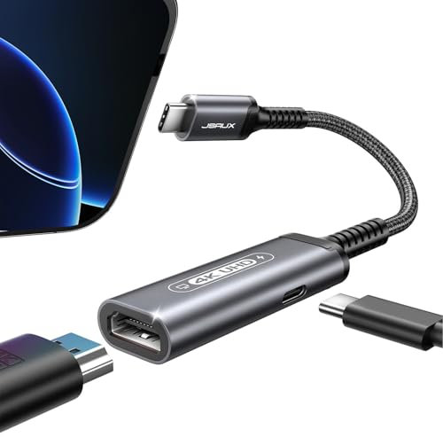 JSAUX USB C auf HDMI Adapter, 2-in-1 Typ C zu HDMI 4K@30Hz 100W Schnellladeanschluss, Kompatibel mit iPhone 16 Pro/16 Pro Max/16/16 Plus/15 Pro Max,MacBook,Surfadace,Galaxy,Dell,Steam Deck,ROG Ally