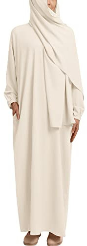 Abaya Muslim Damen Gebetskleidung für Frauen Islam Muslimische Kleider Langarm Namaz Elbisesi Arabisch Türkische Robe Jilbab Khimar Kaftan Ramadan Burka Ganzkörper Lang Gebetskleid Hijab Beige M (1)