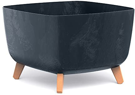 Blumentopf Blumenkübel mit Füßen Schale Pflanzschale quadratisch Beton Optik Übertopf Pflanztopf Blumenschale (Anthrazit Beton, 24cm)