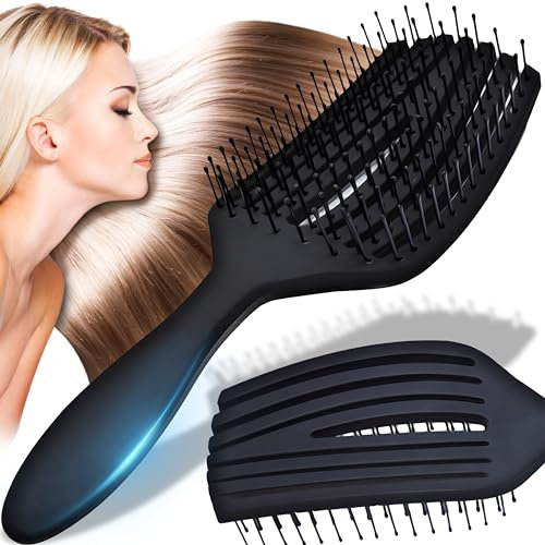 Retoo Cepillo de Pelo Desenredante sin Tirones para Mujer Hombre Niños y Adultos Peine de Pelo para Cualquier Tipo de Cabello Reducir el Encrespamiento y la Rotura Ventilado Negro