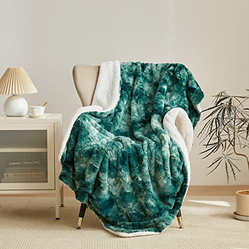 Wajade Couverture Plaid Polaire Super Chaude, Vert Encre Fausse Fourrure Haute Qualité, Ultra Douce et Duveteuse, 160x200cm