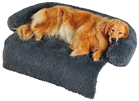 Codi Hundebett für Couch - Beruhigende Hundebetten für X-Large Hunde, Flauschiges Plüschbett für Haustiere, Anti-Angst-Hundebett mit abnehmbarem waschbarem Bezug für Hunde und Katzen, Dunkelgrau,