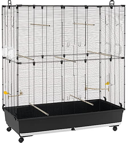 Ferplast Vogelkäfig, Vogelvoliere PLANETA Large Vögel, Kanarienvogel, Zebrafinken, Finken, Wellensittiche, aus Metall, Inkl. Zubehör Sitzstangen Drehbare Futternäpfe Räder, 118 x 59 x h 135 cm.