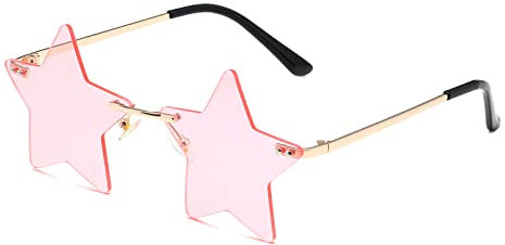 YUELUQU Vintage Mode Lustige Festival Sonnenbrillen Metall Rahmenlose Frauen Herren Punk Party Gläser (Stern-rose)