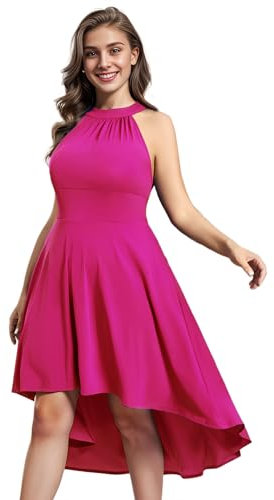 Ever-Pretty Vestiti da Cocktail Donna Halterneck Senza Maniche Corto Elegante Abito da Cocktail EB01783 Rosa Caldo 2L
