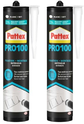 Pattex PRO100 Colle Acrylique, Colle de fixation pour intérieur, Multi-matériaux, Extra forte lavable à l'eau, 2 x 380 g
