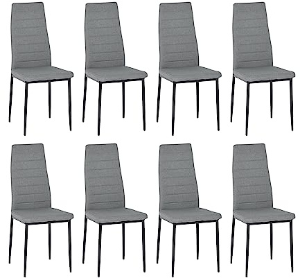 buybyroom Esszimmerstühle 8er Set, Küchenstuhl Bequemer Polsterstuhl mit Stoff, Rückenlehne, Metallbeine Esstisch Stuhl Essstühle Sitzfläche, Grau