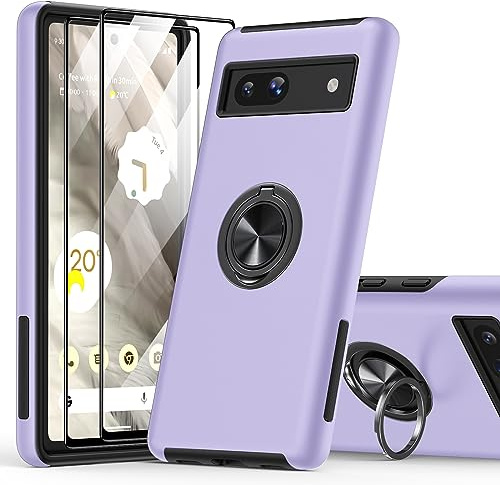 KOVASIA für Google Pixel 7A Hülle mit 2 Stück Schutzfolie, 3 in 1 für Pixel 7a Case, 9H HD Bildschirmschutz Eingebetteter Ständer Stoßfest Handyhülle für Google Pixel 7A 6.1 Zoll, Lila