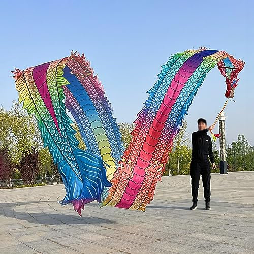 Tanzbänder Bunter Drachen-Poi mit Kopf, 3D-Drachenband-Tänzerin aus Seide, Waschbar, Tragbarer Kunst-Streamer für Fitness, Jonglieren, Schleudern, für Erwachsene Senioren ( Size : Length - 8m/26ft )