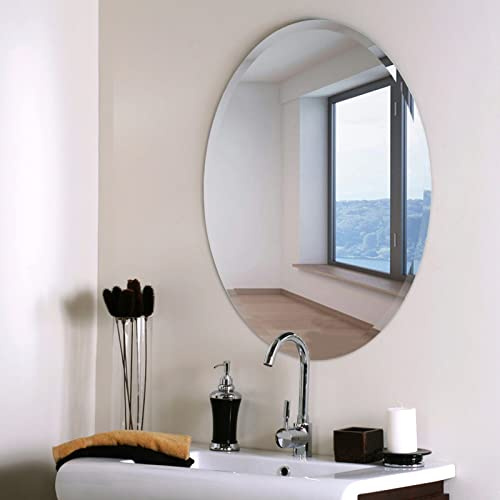 Warmiehomy Oval Bathroom Mirror Frameless Adhesive or Hanging Wall Mirror 2 in 1 with Bevelled Edge for Bathroom Bedroom Living Room(40 x 60 cm)