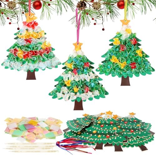 MONCAP 12 Stück Weihnachtsbaum Bastelsets Kinder Weihnachtsbaum Basteln Weihnachten Kreativset Weihnachtsdeko Papierbastelset für Jungen Mädchen Winter Weihnachten Party Geschenk Kreative DIY