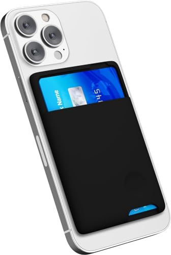 oakxco Phone Wallet Stick On, Secure Phone Card Holder Silicone, Adhesive Pocket Sleeve ID Credit Card, Slim Thin Card Case for Men Women Cute, Compatible with Apple iPhone Samsung Pixel, Black