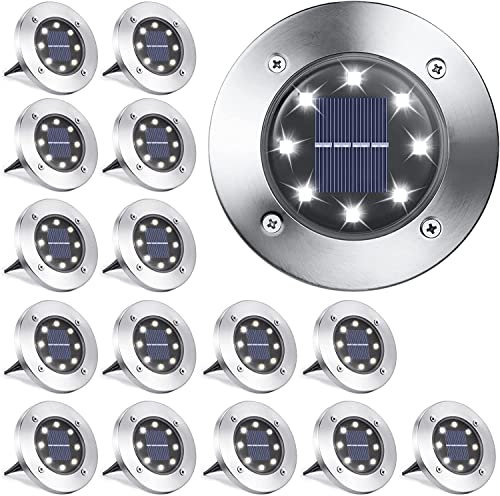 Qedertek 16 Pezzi Luci Solari Giardino Esterno, 8 LEDs Faretti led Luce Sepolta Bianco Lampada IP65 Impermeabile Luci Terra per Prato Vialetto Scala Paesaggio