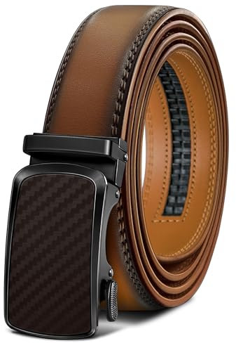 BULLIANT Gürtel Herren, Ledergürtel Ratsche Automatikschließe für Herren Business Anzug, 35mm Breit Gürtel,Größe Angepasst(Schwarz/Hellbraun,110cm/30-36 taille verstellbar)