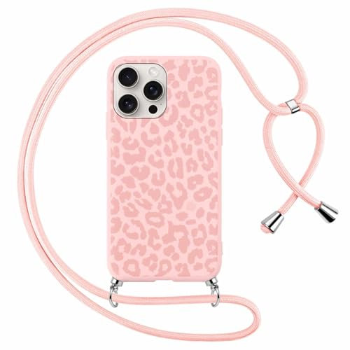Yoedge Cover con Cordino per Apple iPhone 15 Pro Max 6,7, Custodia con Laccio Collana Tracolla Aesthetic Disegni, Silicone TPU Necklace Protettiva Corda Case per iPhone 15 Pro Max, Leopardata3