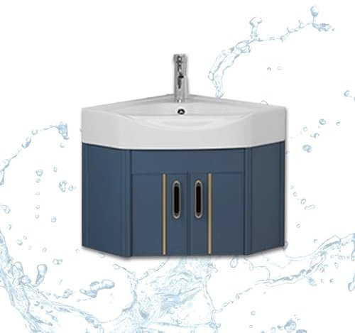 Wandmontiertes keramikwaschbecken,waschbeckenunterschrank kleines waschbecken,Freistehendes Eckwaschbecken mit Unterschrank, waschbecken mit Wasserhahn, for Badezimmer, Waschküchen.(Color:Wit,Size:48*
