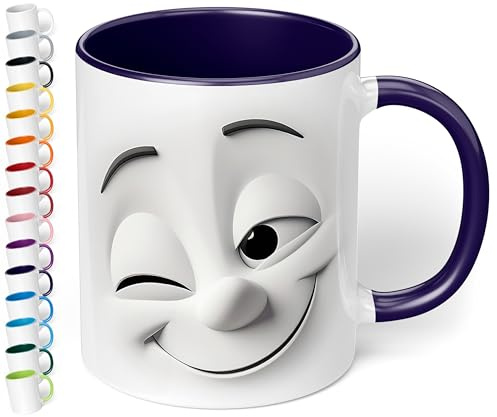 True Statements Emotion Büro Keramik-Tasse „Zwinkerndes Gesicht“ - 330ml Kaffeebecher - Face Mug - Geschenke für Kollegen (Kobaltblau)