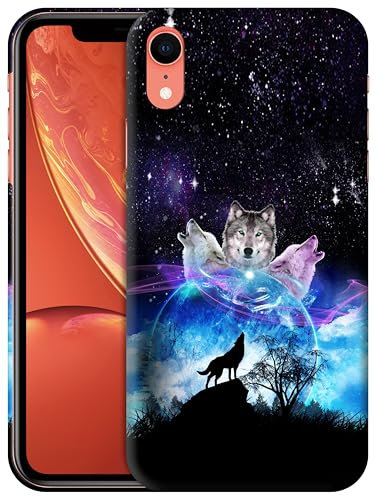 GlamCase for iPhone XR, iPhone XR Case - Space Galaxy Wolf Face Design Printed Slim & Sleek Cute Plastic Hard Snap on Protective Designer Back Phone Case/Cover for iPhone XR