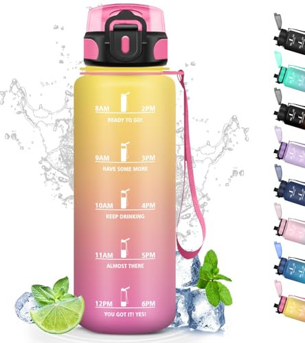 Borraccia, Borraccia Palestra Senza Perdite, Borraccia Filtrante con Scala Temporale, Borraccia Trekking, Facile da Trasportare, Borraccia Motivazionale 1,5l, per Sport, Fitness, Campeggio, Outdoor