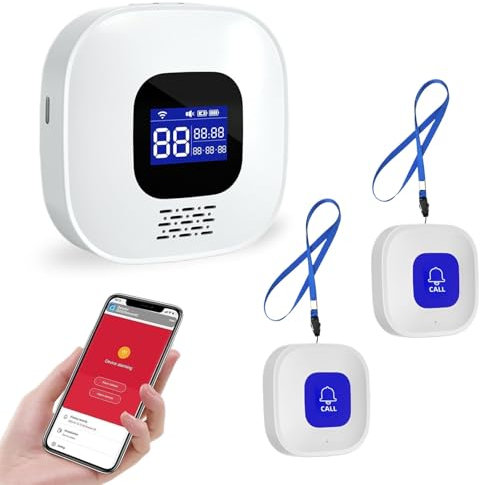 WIOONI Notrufknopf für Senioren Notruf Kabellos Notfallknopf, Hausnotruf Intern, WiFi Smart SOS Notrufknopf-Alarm Set 2 Sender 1 Empfänger, Kompatibel mit Tuya Smart/Smart Life