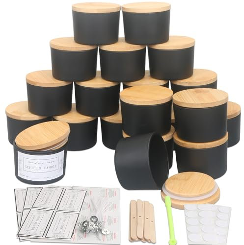 MILIVIXAY 20 Stück 118 ml mattschwarze Glaskerzengläser mit Deckel und Kerzenherstellungs-Kits – Großpackung breite Öffnung kleine leere Kerzengläser für die Herstellung von Kerzen – Gewürz-,