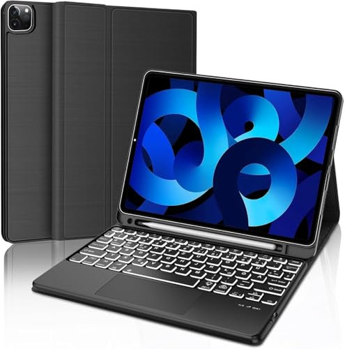SENGBIRCH Keyboard Case for iPad Pro 11'' (4th/3rd/2nd/1st Generation) - 7 Colors Blacklit Touchpad Keyboard, Detachable Trackpad Keyboard Case for iPad Air 10.9(5th/4th Gen), Black