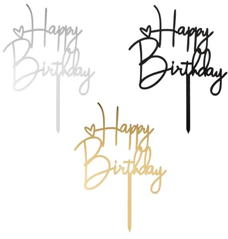 Qianyu 3 Stück Happy Birthday Tortendeko Cake Topper Geburtstag Acryl Party-Dekoration Herz Cupcake-Topper Dekoration für Frauen und Männer Geburtstag Jahrestag Andenken Valentinstag