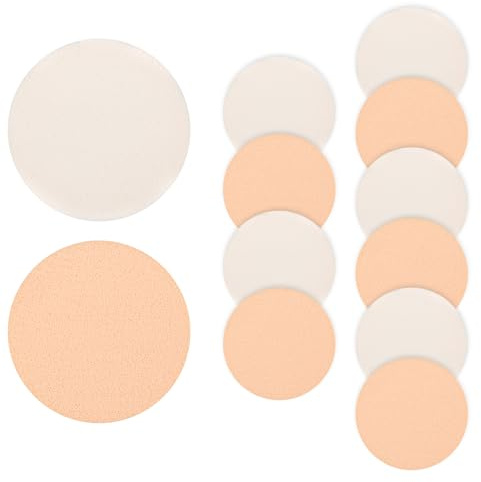 Jeffdad 12 Stück Puderquaste Schwamm, Runder Make up Schwamm Kosmetik Schwämmchen Gesichtsfarbe Schwamm für Flüssige Grundierung Foundation Puder Kosmetik Applikatoren(Hautfarbe+Weiß)