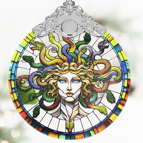 Medusa Weihnachtsschmuck, 7,6 cm, Buntglas-Weihnachtsdekoration, Weihnachtsbaumschmuck, Geschenke für Frauen, einzigartige Geschenkidee, perfekt für Urlaubsparty, Baum, Fenster, Heimdekoration