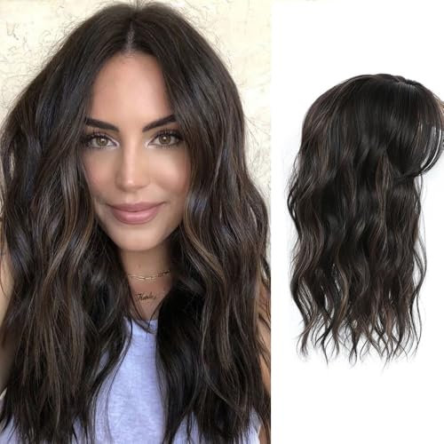 MORICHY Haar-Topper, 40,6 cm, gewellt, lockig, für dünner werdendes Haar, dunkelbraun mit Strähnchen, synthetische Damen-Perücken, Haarteile für Frauen (Dunkelbraun mit Highlights)