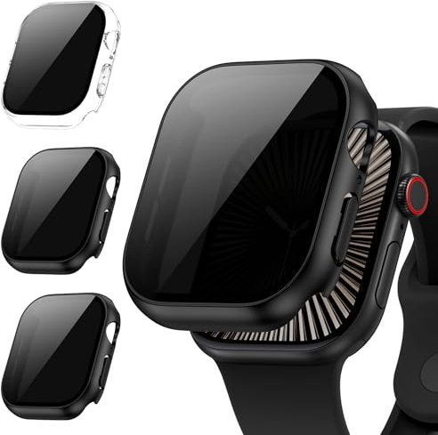 Kamita [3Stück] Privatsphäre Hülle für Apple Watch Serie 11/Serie 10 46mm, Hart PC Bumper Case mit Hartglas Sichtschutzfolie, Stoßfest Anti-Spy Schutzhülle für iWatch11/iWatch10 46 (Klar+Schwarz*2)