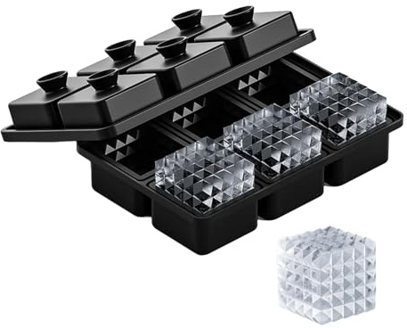 Prism Ice Cube Mould for Whiskey, 6 PCS 5cm Perfect Etched Large Cubes | Square Crystal Ice Cube Mold, Flexible Ice Mould, Easy-Release Ice Cube Moulds, Whiskey Ice Cubes, for Cocktails Bourbon