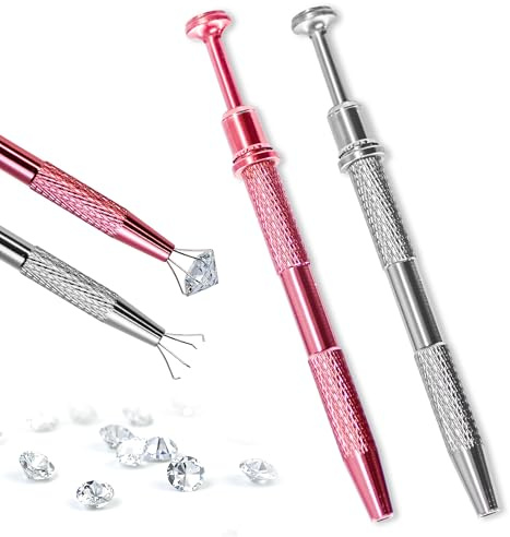 2 Pcs Piercing Ball Grabber, Piercing Pen, Mini Grabber Pen Stainless Steel 4 Prongs, Claw Tweezers Piercing Ball Holder for Jewelry Craft, Piercing Ball Holder, (Pink, Silver)