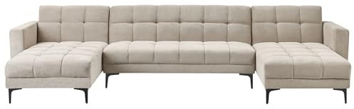 Beliani Wohnlandschaft Stoff beige gesteppt 5-Sitzer U-Form mit Schlaffunktion Alnes
