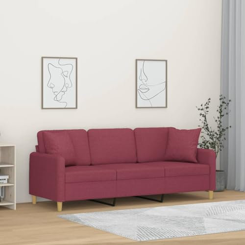Hommdiy 3-Sitzer-Sofa,Ecksofa mit Armlehnen Weinrot 180 cm Stoff