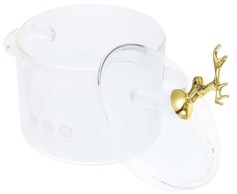 OFFSCH Olla De Vidrio Borosilicato Para Guisos Con Tapa y Asas Dobles Resistente Al Calor Para Cocina Doméstica y Restaurante Para Estofados y Ramen Capacidad Media Apta Para Cocina Lenta