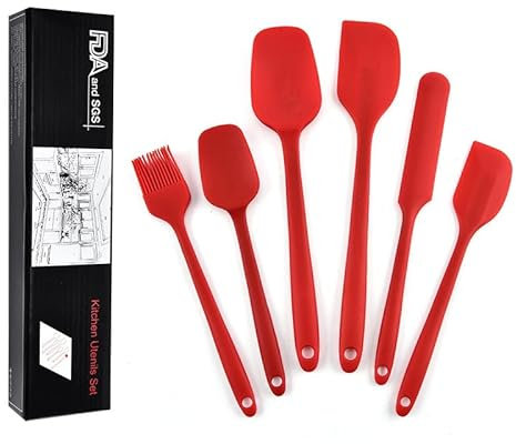 Spatulas Silicone Rubber Spatula Set Kitchen Accessories for Baking, Cooking, and Mixing – Heat Resistant, Non-Stick, Dishwasher Safe, BPA-Free Set of 6(Red)