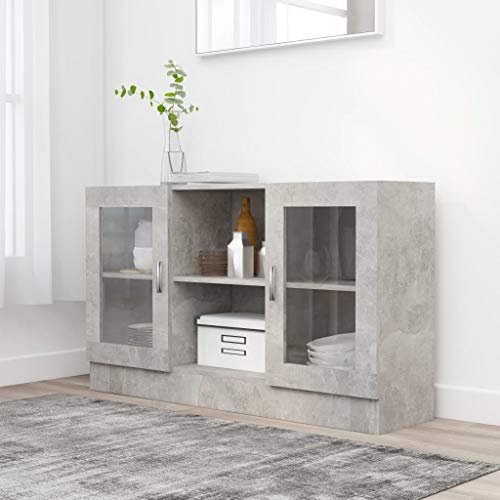 Myheimly Sideboard 2 Fächer 2 Türen Kommode Anrichte Beistellschrank Mehrzweckschrank Standschrank Schrank 120x30,5x70cm Holzwerkstoff Betongrau,Holzwerkstoff und Glas
