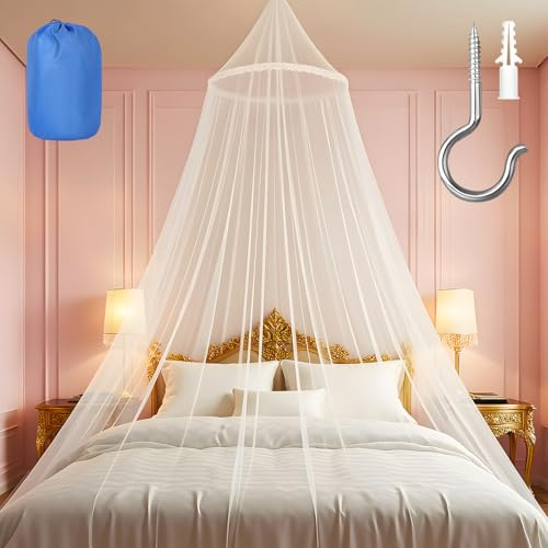 Shruy Moskitonetz für Bett, großes weißes Betthimmel für Mädchen, Spitzenblumen-Hängebettnetz (1 Pack)