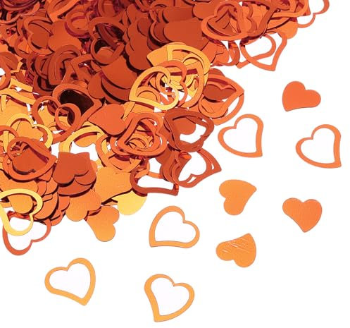 QUARKZMAN 1200 Stück Herz Konfetti Glitzer Konfetti Tisch Konfetti Dekor für Party Hochzeit Festival Dekorationen, 0,5x0,6 Zoll, 0,4x0,4 Zoll, Orange