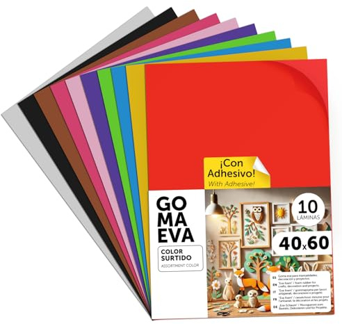 m-office Moosgummi Platten 40x60cm, Bunte EVA Foam Bastelplatten für Kinder, DIY, Schule, Deko & Kunstprojekte – Ideal als Bastelpapier, Moosgummi mit und ohne Glitzer (Klebstoffsortiment, 10 uds)