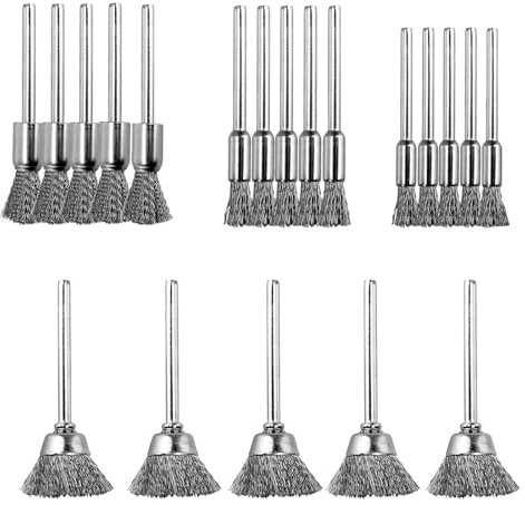 HARY 20 Stück Drahtbürste Bohrmaschine Akkuschrauber 4 verschiedene Größen der kleinen Drahtbürste rund Stahlborsten für Akkuschrauber Schleifen Polieren Rostentfernung