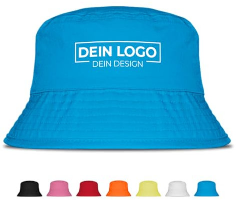 Prozente Momente Fischerhut mit Wunschlogo oder Text für JGA, Mallorca & Party – Anglerhut für Männer & Frauen – Festival Sommerhut mit Wunschmotiv, personalisiert mit Bild und Text | Blau