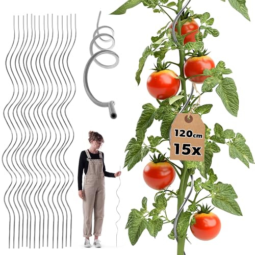 KADAX 15er Set Tomatenspiralstäbe 120 cm x 6 mm, Tomatenstäbe aus Aluminium, Tomaten Rankhilfe, Tomatenspirale, Spiralstab, Tomatenstangen, Pflanzstäbe